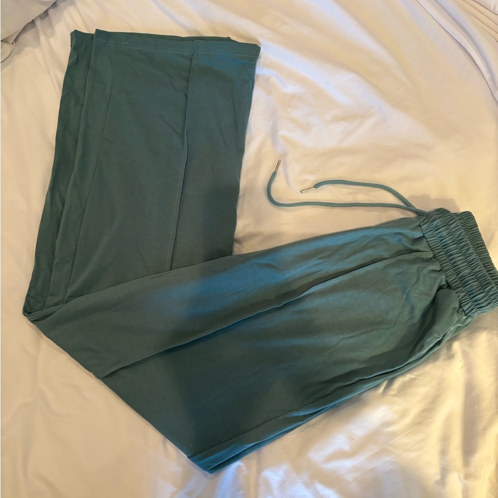 Teal Drawstring Wide Leg Pants